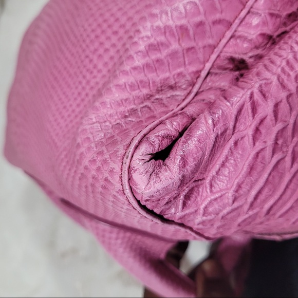 Charles Jourdan Croc Embossed Leather Satchel Bag in Bubblegum Pink - Picture 15 of 16